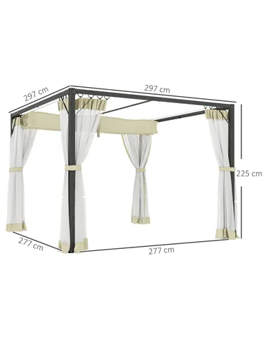 Outsunny 3 x 3m Aluminium Frame Pergola, with Retractable Roof - Khaki