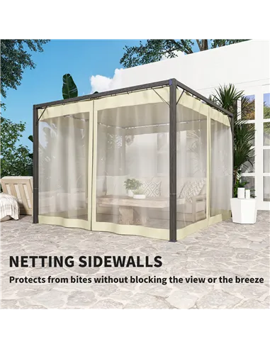 Outsunny 3 x 3m Aluminium Frame Pergola, with Retractable Roof - Khaki