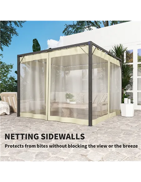 Outsunny 3 x 3m Aluminium Frame Pergola, with Retractable Roof - Khaki