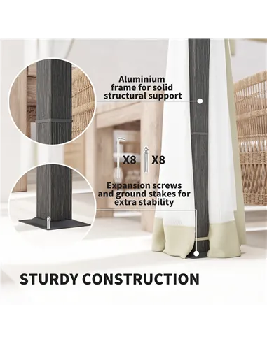 Outsunny 3 x 3m Aluminium Frame Pergola, with Retractable Roof - Khaki