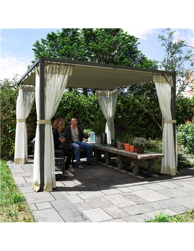 Outsunny 3 x 3m Aluminium Frame Pergola, with Retractable Roof - Khaki