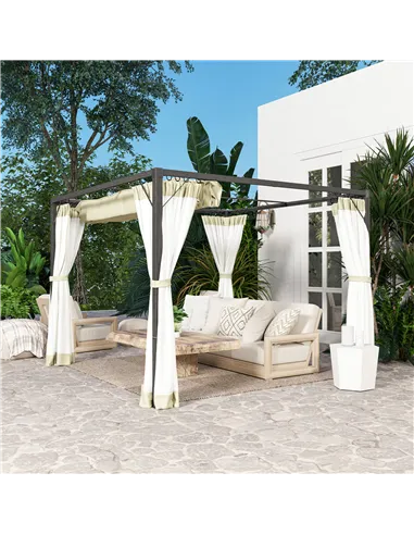 Outsunny 3 x 3m Aluminium Frame Pergola, with Retractable Roof - Khaki