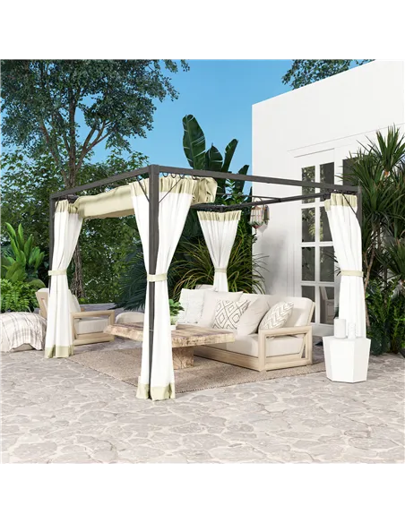 Outsunny 3 x 3m Aluminium Frame Pergola, with Retractable Roof - Khaki