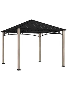 Outsunny 3 x 3 m Decorative Metal Gazebo - Black/Wood-Effect