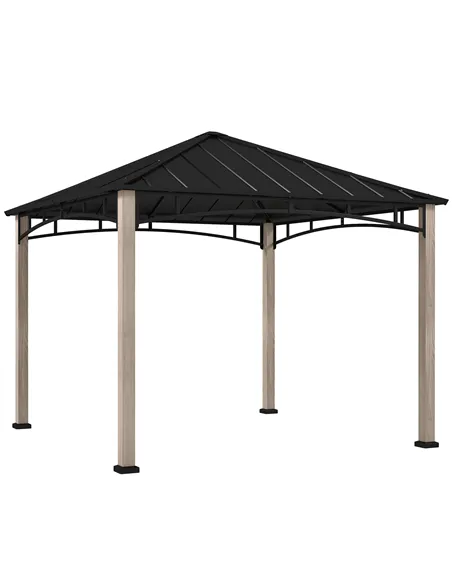 Outsunny 3 x 3 m Decorative Metal Gazebo - Black/Wood-Effect