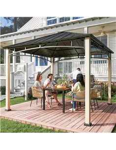 Outsunny 3 x 3 m Decorative Metal Gazebo - Black/Wood-Effect 2