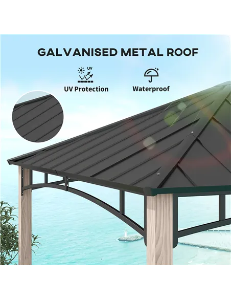 Outsunny 3 x 3 m Decorative Metal Gazebo - Black/Wood-Effect