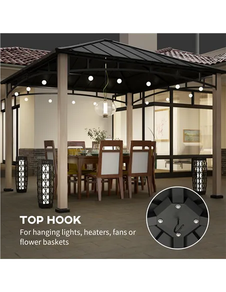 Outsunny 3 x 3 m Decorative Metal Gazebo - Black/Wood-Effect