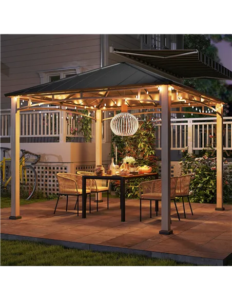 Outsunny 3 x 3 m Decorative Metal Gazebo - Black/Wood-Effect