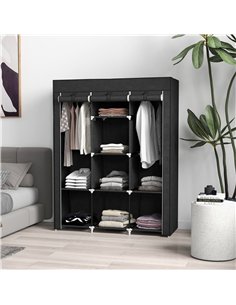 HOMCOM Fabric Wardrobe, with Rails and Shelves - Black 2