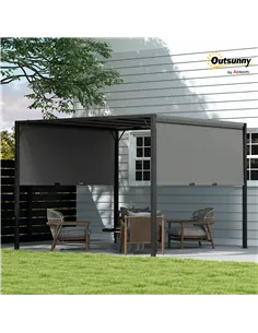 Outsunny 3 X 3 Meters Pergola with Retractable Roof, Garden Gazebo with Adjustable Sun Shade Canopy and Steel Frame, Charcoal Gr 2