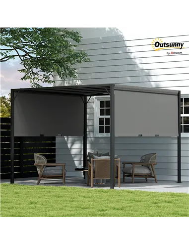 Outsunny 3 X 3 Meters Pergola with Retractable Roof, Garden Gazebo with Adjustable Sun Shade Canopy and Steel Frame, Charcoal Gr