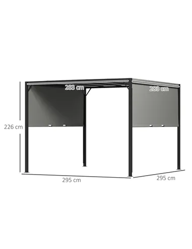 Outsunny 3 X 3 Meters Pergola with Retractable Roof, Garden Gazebo with Adjustable Sun Shade Canopy and Steel Frame, Charcoal Gr