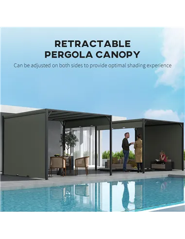 Outsunny 3 X 3 Meters Pergola with Retractable Roof, Garden Gazebo with Adjustable Sun Shade Canopy and Steel Frame, Charcoal Gr