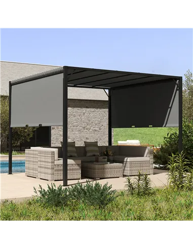 Outsunny 3 X 3 Meters Pergola with Retractable Roof, Garden Gazebo with Adjustable Sun Shade Canopy and Steel Frame, Charcoal Gr