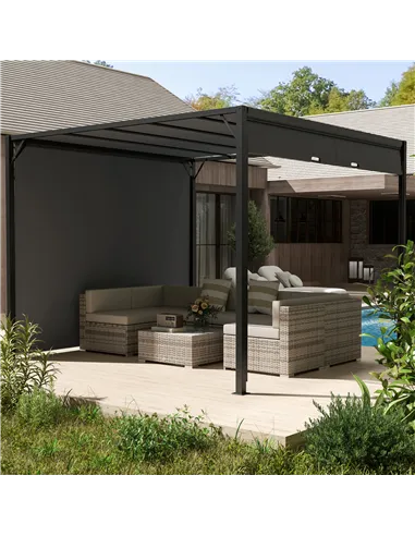 Outsunny 3 X 3 Meters Pergola with Retractable Roof, Garden Gazebo with Adjustable Sun Shade Canopy and Steel Frame, Charcoal Gr