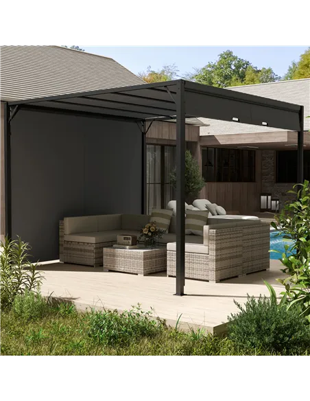 Outsunny 3 X 3 Meters Pergola with Retractable Roof, Garden Gazebo with Adjustable Sun Shade Canopy and Steel Frame, Charcoal Gr