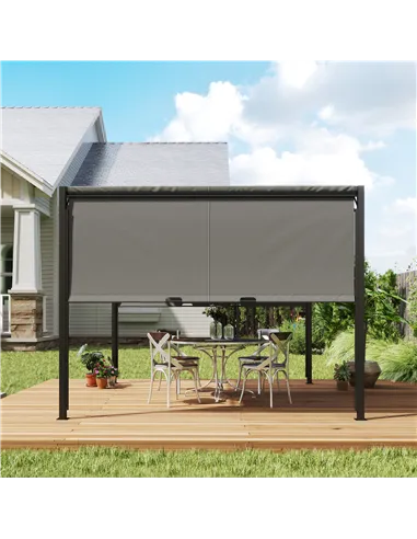 Outsunny 3 X 3 Meters Pergola with Retractable Roof, Garden Gazebo with Adjustable Sun Shade Canopy and Steel Frame, Charcoal Gr