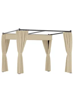 Outsunny 3 x 3m Retractable Roof Pergola, with Curtains - Khaki