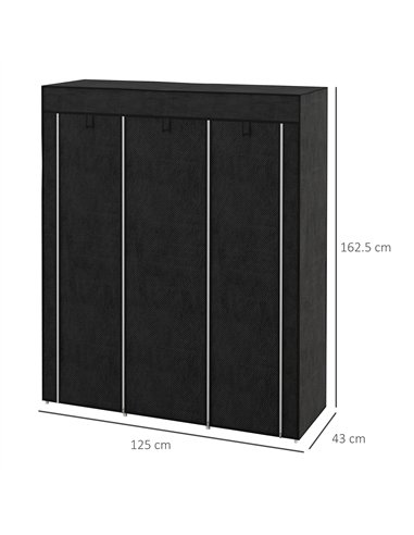HOMCOM Fabric Wardrobe, with Rails and Shelves - Black