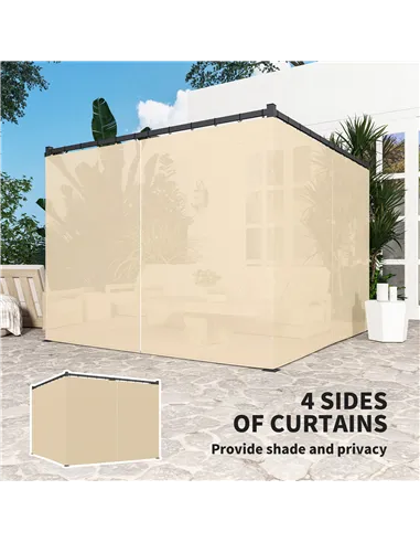 Outsunny 3 x 3m Retractable Roof Pergola, with Curtains - Khaki