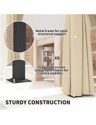 Outsunny 3 x 3m Retractable Roof Pergola, with Curtains - Khaki