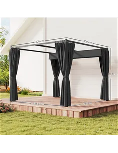 Outsunny 3 x 3(m) Retractable Pergola, Garden Gazebo Shelter with Curtains, for Grill, Patio, Deck, Charcoal Grey 2