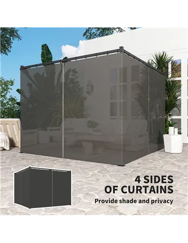 Outsunny 3 x 3(m) Retractable Pergola, Garden Gazebo Shelter with Curtains, for Grill, Patio, Deck, Charcoal Grey