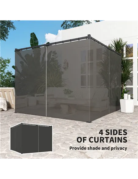 Outsunny 3 x 3(m) Retractable Pergola, Garden Gazebo Shelter with Curtains, for Grill, Patio, Deck, Charcoal Grey