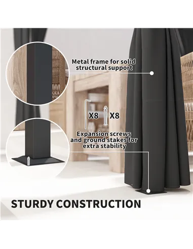 Outsunny 3 x 3(m) Retractable Pergola, Garden Gazebo Shelter with Curtains, for Grill, Patio, Deck, Charcoal Grey