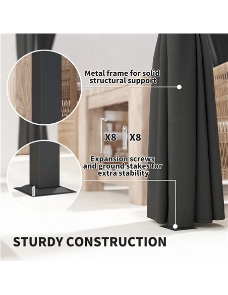 Outsunny 3 x 3(m) Retractable Pergola, Garden Gazebo Shelter with Curtains, for Grill, Patio, Deck, Charcoal Grey