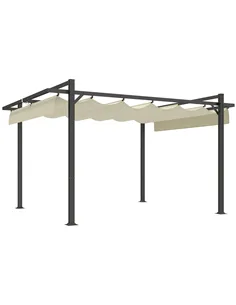 Outsunny 3 x 4m Aluminium Pergola, with Retractable Roof - Grey/Khaki