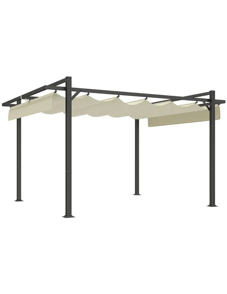 Outsunny 3 x 4m Aluminium Pergola, with Retractable Roof - Grey/Khaki
