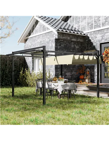 Outsunny 3 x 4m Aluminium Pergola, with Retractable Roof - Grey/Khaki