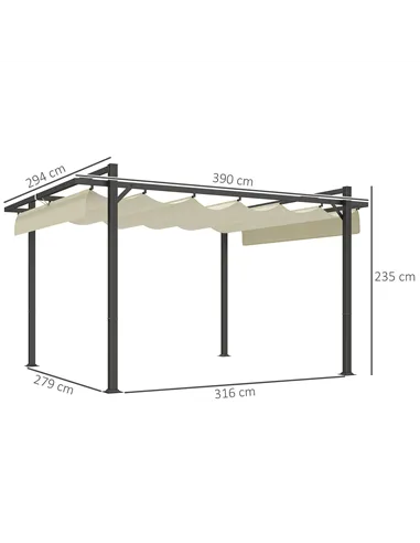 Outsunny 3 x 4m Aluminium Pergola, with Retractable Roof - Grey/Khaki