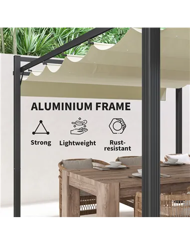Outsunny 3 x 4m Aluminium Pergola, with Retractable Roof - Grey/Khaki