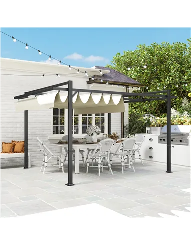 Outsunny 3 x 4m Aluminium Pergola, with Retractable Roof - Grey/Khaki