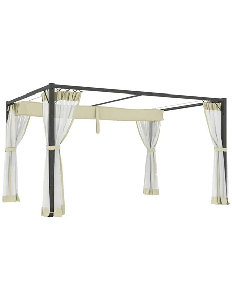 Outsunny 3 x 4m Aluminium Frame Pergola, with Retractable Roof - Khaki