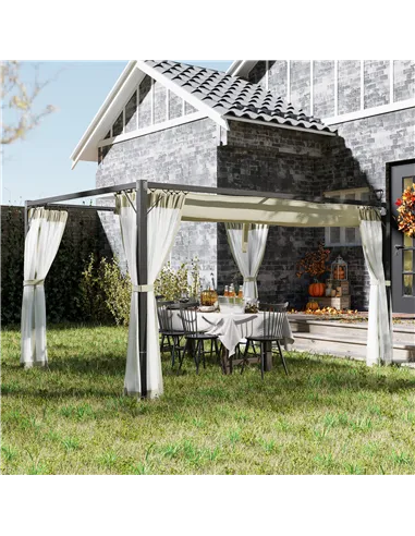 Outsunny 3 x 4m Aluminium Frame Pergola, with Retractable Roof - Khaki