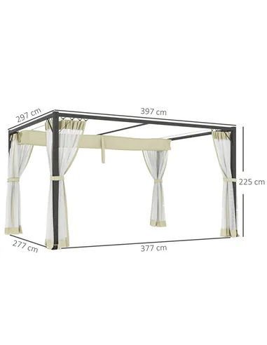Outsunny 3 x 4m Aluminium Frame Pergola, with Retractable Roof - Khaki