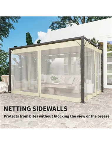 Outsunny 3 x 4m Aluminium Frame Pergola, with Retractable Roof - Khaki