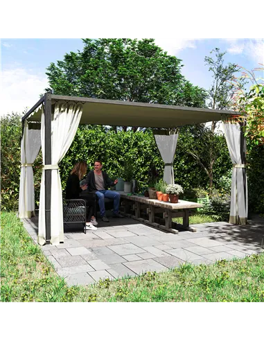 Outsunny 3 x 4m Aluminium Frame Pergola, with Retractable Roof - Khaki
