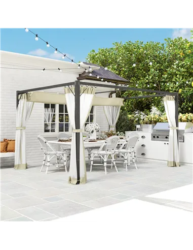 Outsunny 3 x 4m Aluminium Frame Pergola, with Retractable Roof - Khaki