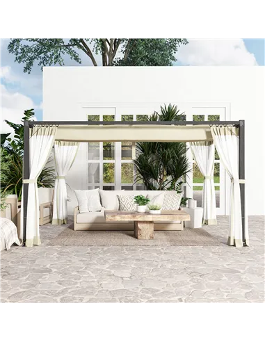 Outsunny 3 x 4m Aluminium Frame Pergola, with Retractable Roof - Khaki