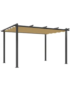Outsunny 3 x 4m Aluminium Pergola, with Retractable Roof - Khaki