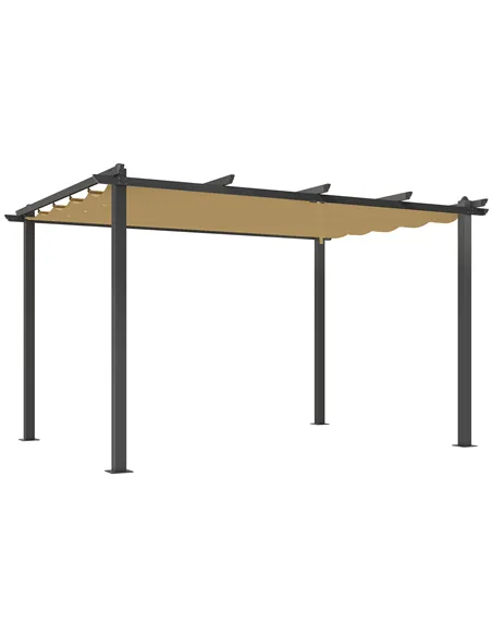 Outsunny 3 x 4m Aluminium Pergola, with Retractable Roof - Khaki
