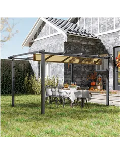 Outsunny 3 x 4m Aluminium Pergola, with Retractable Roof - Khaki 2