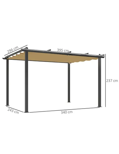 Outsunny 3 x 4m Aluminium Pergola, with Retractable Roof - Khaki