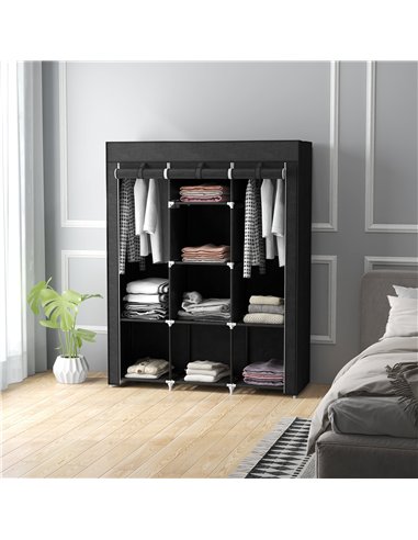 HOMCOM Fabric Wardrobe, with Rails and Shelves - Black