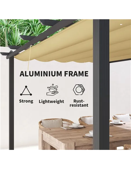 Outsunny 3 x 4m Aluminium Pergola, with Retractable Roof - Khaki